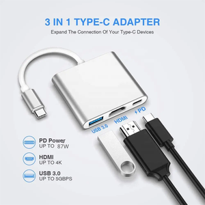 Adaptador <span class=keywords><strong>USB</strong></span> <span class=keywords><strong>C</strong></span> a HD 3 en 1 <span class=keywords><strong>Hub</strong></span> multipuerto tipo <span class=keywords><strong>C</strong></span> a HDTV 4K, <span class=keywords><strong>USB</strong></span> 3,0 <span class=keywords><strong>USB</strong></span> <span class=keywords><strong>C</strong></span> Adaptador convertidor de puerto de carga de entrega de energía - Product Image 3