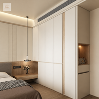 Système de placards modulaires XINGRUO, armoire avec portes à panneaux plats, finition mate, placage en chêne, LED
