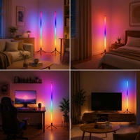 Lámpara de Pie de Esquina Moderna RGB con Control por Aplicación, Sincronización Musical, LED, Alimentación USB, Alto CRI 90, PVC, Luz Ambiental DIY para Dormitorio, Sala de Estar, Juegos