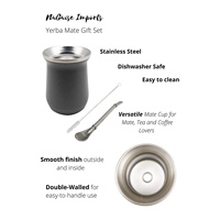 Tasse à maté (8 oz) en acier inoxydable avec paille et nettoyeur de paille - Tasse à maté moderne Balibetov avec paille bombilla