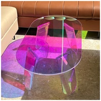 Table d'appoint ronde en acrylique colorée, table basse irisée transparente pour salon et chambre