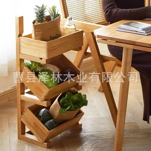 Solid Wood Multi Layer Storage <b>Rack</b> 3 Tiers Wall Mounted Rectangle Durable For <b>Kitchen</b> Living Room Snack Vegetable Storage - Product Image 4