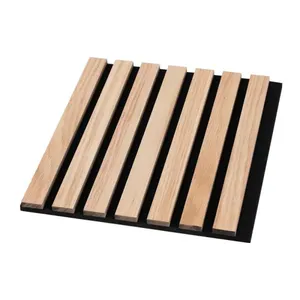 Bufu DIY özel çevre dostu sergi duvarı akustik doğal meşe yüzey ahşap Slat akustik paneller kesilmiş ahşap paneller 600X600MM