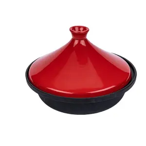 Batterie de cuisine en fonte polie revêtue d'émail pour la maison marmite à tajine marmite à tajine poêle de cuisson avec couvercle en céramique