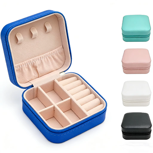 EQ Portable Mini Rectangle PU Leather Simple Jewelry Case Zipper Closure Lightweight Earring Organizer <b>Storage</b> <b>Box</b> for Female - Product Image 1