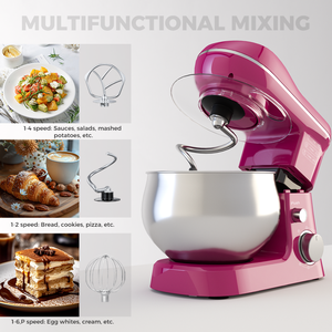 Batteur sur socle électrique planétaire de qualité supérieure 5L avec bol mélangeur en acier inoxydable, 6 vitesses, tête inclinable, pour usage domestique en cuisine - Product Image 6