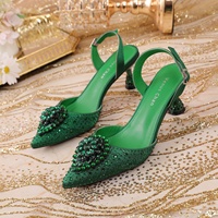 Sandales de luxe printemps-été pour femmes, élégantes, à talons mi-hauts, bout pointu fermé, ornées de strass et de perles, pour mariage