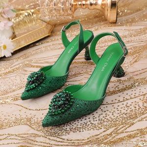 Zapatos de Novia de Lujo para Primavera/Verano, Elegantes Sandalias de Tacón Medio con Pedrería y Punta Cerrada para Mujer - Product Image 2
