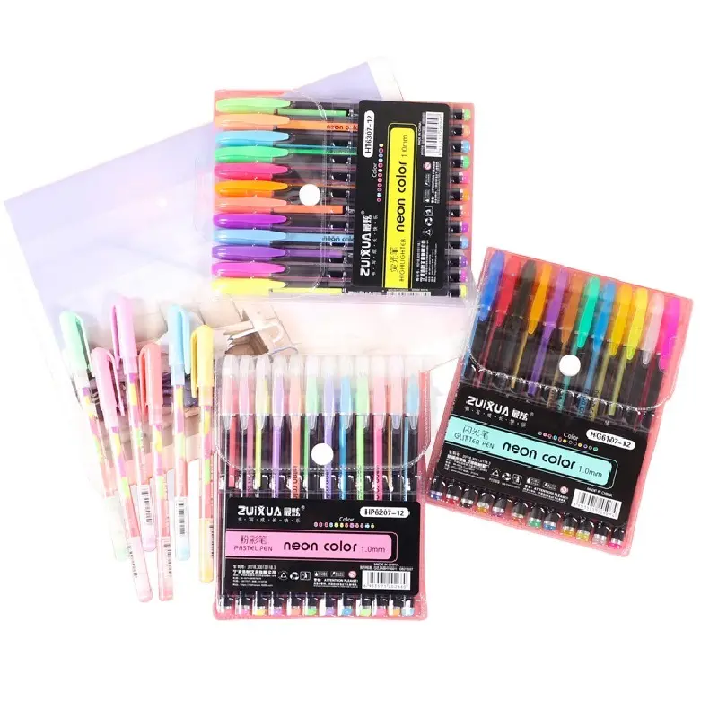 Hot sale 12 color Glitter Gel Pen Pastel Metal plastic highlighter office school art drawing glitter pens Gel Pen sets