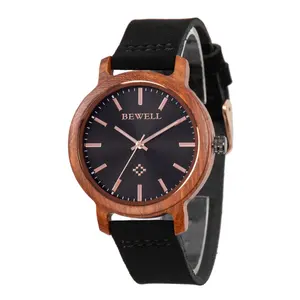 Mysterious Blue Dial Leather Watch Wood Strap Wristwatches Cheap Wooden Watches Manufacturer