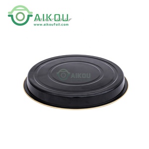 Plat à tarte rond en métal de 9,5 pouces avec couvercle, noir et or, en aluminium jetable, pour cuisson de pizzas et plats à emporter - Product Image 5
