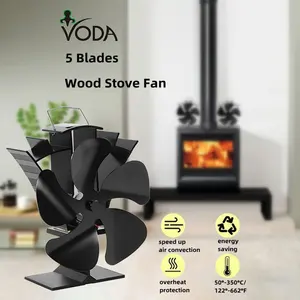 VODA Heat Powered Wood Burning Gas Fireplace Top Stove Fan With 5 Blades