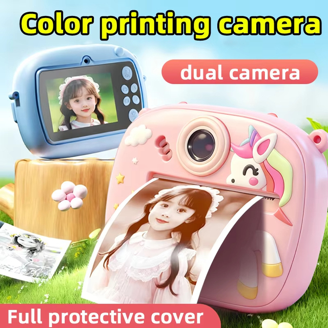 Kids Instant Print Camera 1080P HD Video Recorder Dual Camera Thermal Color Print Children Digital Camera for Boys Girls Gift