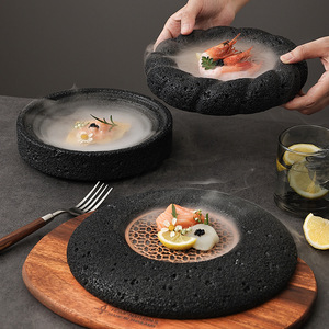 Plato de Cerámica con Diseño Artístico Japonés, Estilo Piedra Volcánica, Vajilla para Hotel, Plato para Hielo con Forma de Planeta, Presentación de Sushi y Mariscos para Fiestas - Product Image 3