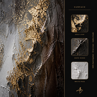 Peinture murale abstraite expressionniste dorée à effet dorure à chaud, ambiance sombre et dramatique, sur toile, pour salon, hôtel, décoration de luxe
