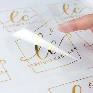 Zelfklevende Op Maat Gemaakte Bedrukking Doorzichtige Goudfolie Stickers Transparant Logo Label
