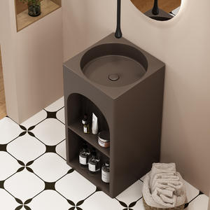 Lavabo sur pied moderne en acier inoxydable couleur personnalisée avec étagère de rangement, pour salle de bain, idéal petits espaces et hôtels - Product Image 2