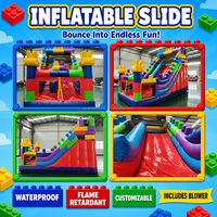 Structure gonflable commerciale pour enfants, type blocs de construction, avec toboggan arc-en-ciel et souffleur, pour fêtes, à vendre