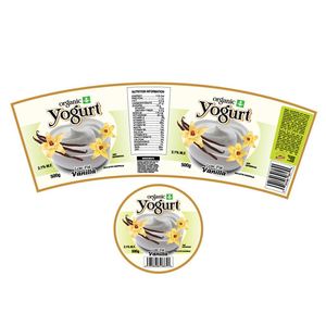 Étiquette de yaourt bio 500g faible en gras saveur vanille, autocollant en papier semi-circulaire avec code-barres - Product Image 1