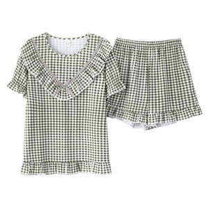 Coreana di plaid pigiami delle ragazze di estate cotone a maniche corte collare allentato bambola languido manica a vento vestiti a casa due-si adatta alle pezzo - Product Image 2