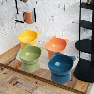 Gamelle portable pour animaux de compagnie en plastique écologique et acier pour chiens et chats, inclinaison automatique, fond haut, protection du cou, forme arrondie - Product Image 3