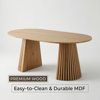 Table à manger extensible de style Japandi avec base à piétement nervuré, ensemble de table de cuisine moderne de luxe en MDF avec chaises rembourrées pour 6 à 8 personnes