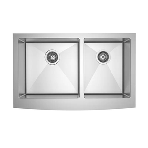 Évier de cuisine moderne à double cuve carrée, conçu avec un design incurvé, à paroi intérieure lisse et à débordement profond, sur mesure - Product Image 1