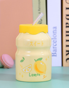 แก้วเซรามิคพกพาลายน่ารักผลไม้สตรอว์เบอร์รีสำหรับเด็ก ใส่นม ใส่กาแฟ ใช้ในโรงเรียน  พร้อมฝาปิด  รับผลิตตามแบบที่ต้องการ - Product Image 6
