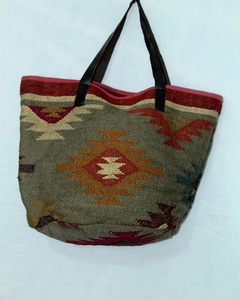 100% Handmade Tote Bag Women Cotton Jute with Leather <b>Strap</b> Vintage Style Open Closure Clutch <b>Shoulder</b> Bag for Wholesale Price - Product Image 2