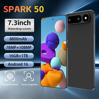 Téléphone mobile SPARK 50 5G, batterie de grande capacité 8800 mAh, écran 7,3 pouces, 16 Go + 1 To, GPS, double SIM, Android 16 pour le jeu et une utilisation en extérieur toute la journée