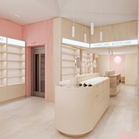 Aménagement intérieur de boutique de cosmétiques de luxe, présentoirs cosmétiques sur mesure, meubles de magasin de beauté rose