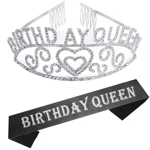 Corona e fascia della regina di compleanno di scintillio della fascia della ragazza di compleanno della corona di compleanno su misura gratis per la festa del bambino adulto