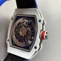 Montre mécanique automatique squelette de luxe ultra-fine, en fibre de carbone noire et blanche, tonneau léger, montre de sport pour homme