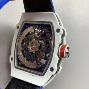 Montre mécanique automatique squelette de luxe ultra-fine, en fibre de carbone noire et blanche, tonneau léger, montre de sport pour homme - Product Image 6