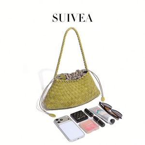 Bolso de hombro tejido para mujer con cierre de cordón de rejilla de diamantes estilo bohemio para uso diario - Product Image 5