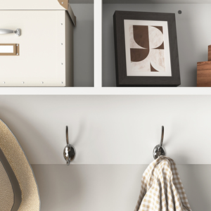White Entryway <b>Wall</b> Mounted Coat Rack With 4 <b>Hooks</b> Wooden Storage Shelf For Living Room - Product Image 6
