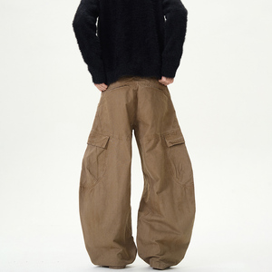 American Vintage Herren Cargo Pants Bahn Style gebogene Messer Jeans Wide Leg Canvas Mid Waist Flat Front für Frühling Herbst - Product Image 2