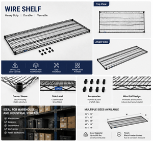 Commercial Black Epoxy <b>Wire</b> Shelving 60"Wx24"D Heavy Duty Metal Storage Rack for Warehouse Custom Sizes Available - Product Image 6