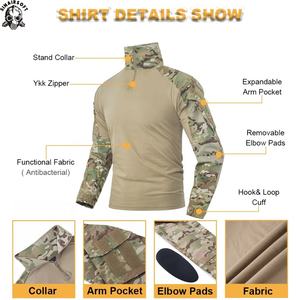 T-shirt tactique de combat à manches longues pour homme Sinairsoft G3, design camouflage multi-poches personnalisé, polyester durable pour la chasse en plein air - Product Image 3