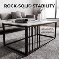 Table basse moderne en pierre frittée avec structure en acier carbone, design écologique, facile à nettoyer, pour salon et usage hôtelier
