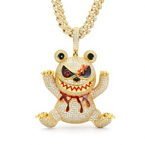 Collier pendentif ours en laiton plaqué or KIVORA'S Hip Hop avec moissanite et émail, style Iced Out, pour homme, bijoux de fête - Product Image 3