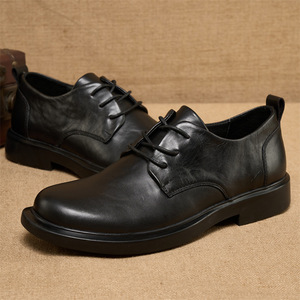 Chaussures habillées pour hommes en cuir véritable, bout rond, à lacets, respirantes, semelle en caoutchouc, idéales pour l'été et le bureau - Product Image 2