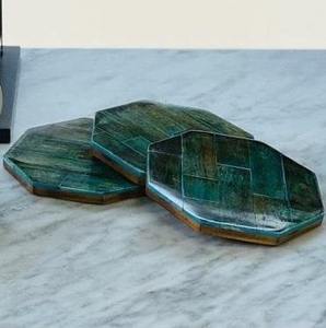 Sous-verres en noyer hexagone incrustés d'os les plus vendus de couleur verte en gros au meilleur prix - Product Image 3