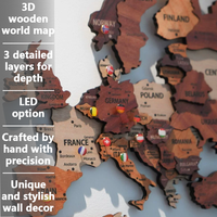 YZOK Tableau décoratif 3D effet bois Carte du monde - Découpé au laser, multicouche, idéal pour les salons, bureaux et hôtels