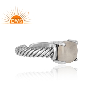 Twisted Sterling Silver Oxidized for Women Prong Setting Rainbow Moonstone Gemstone Trendy <b>Adjustable</b> <b>Ring</b> Wholesale - Product Image 3