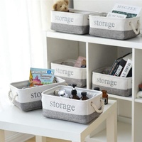 Panier de rangement pliable en tissu de coton et de lin, créatif, blanc et gris, pour vêtements, avec corde en coton