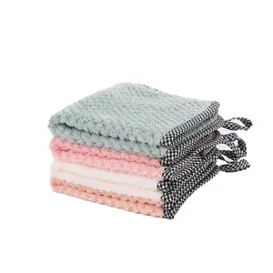 Wholesale Gift Use Knitted Technics Microfiber Towel Cleaning Towels Kitchen Car Glass Use Super Soft Coral Fleece Cleaning Pad