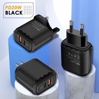 Chargeur de voyage super rapide 20W en gros, adaptateur secteur Type C QC3.0 18W, chargeur multi-téléphones à double port, câble de chargeur 20w Pd