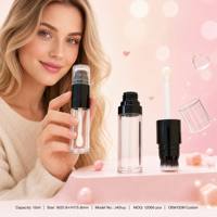 ISMAN Tube de maquillage noir 15 ml à triple embout, pinceau dôme, pinceau plat, applicateur de correcteur et de fond de teint, en plastique transparent, vide, vente en gros