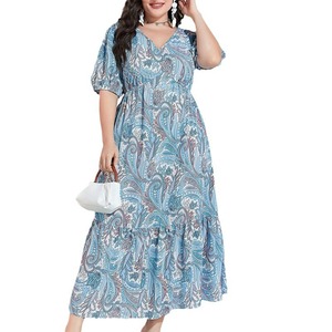 Vente en gros Grande taille <span class=keywords><strong>4XL</strong></span> imprimé décontracté Maxi robe femmes col en V manches courtes patchwork robes - Product Image 5